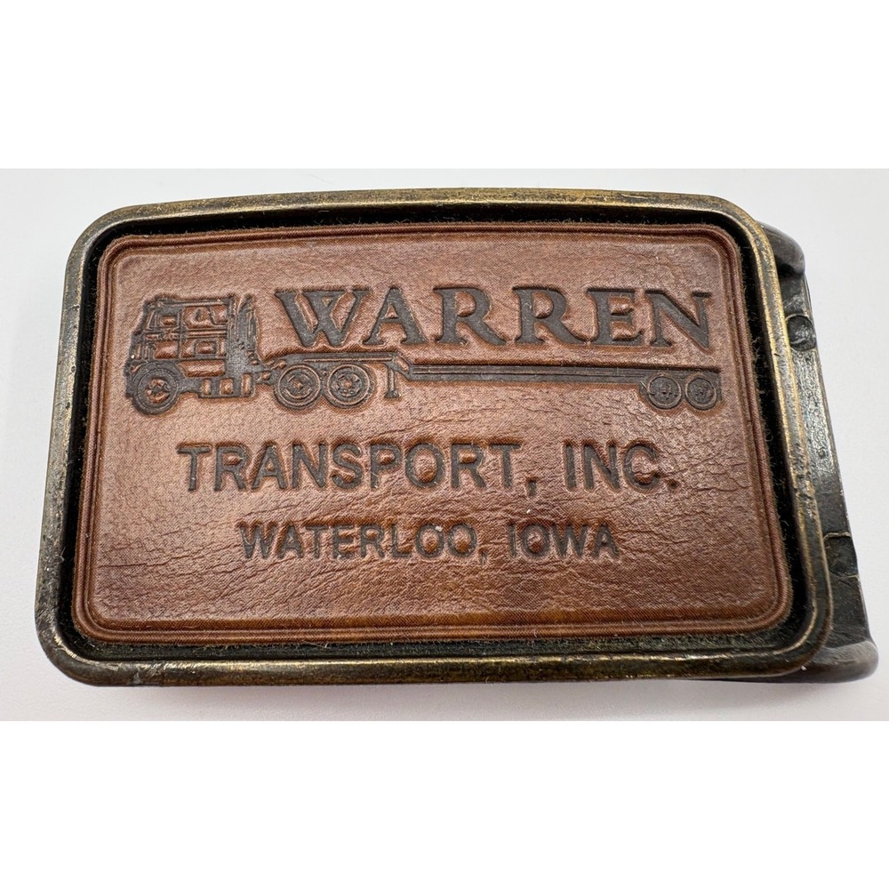 Vintage Warren Transport Inc.‎ Belt Buckle Waterloo Iowa Leather & Brass Semi